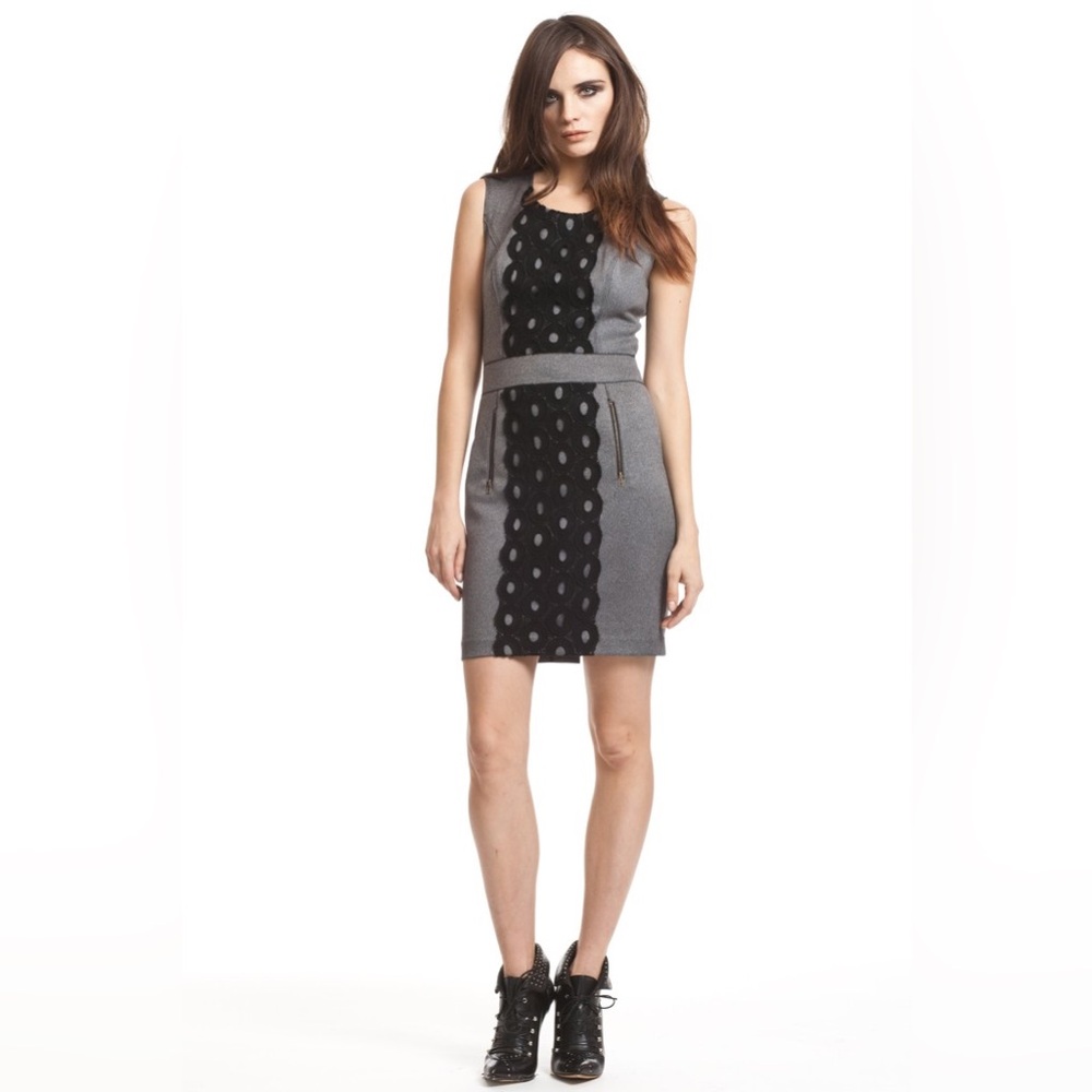NWT Tracy Reese Pre-Fall 2013 Gray Sleeveless Sheath Dress Black Embroidery 8